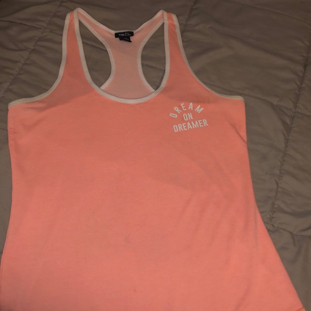 white and peach, “dream on dreamer” tank top.